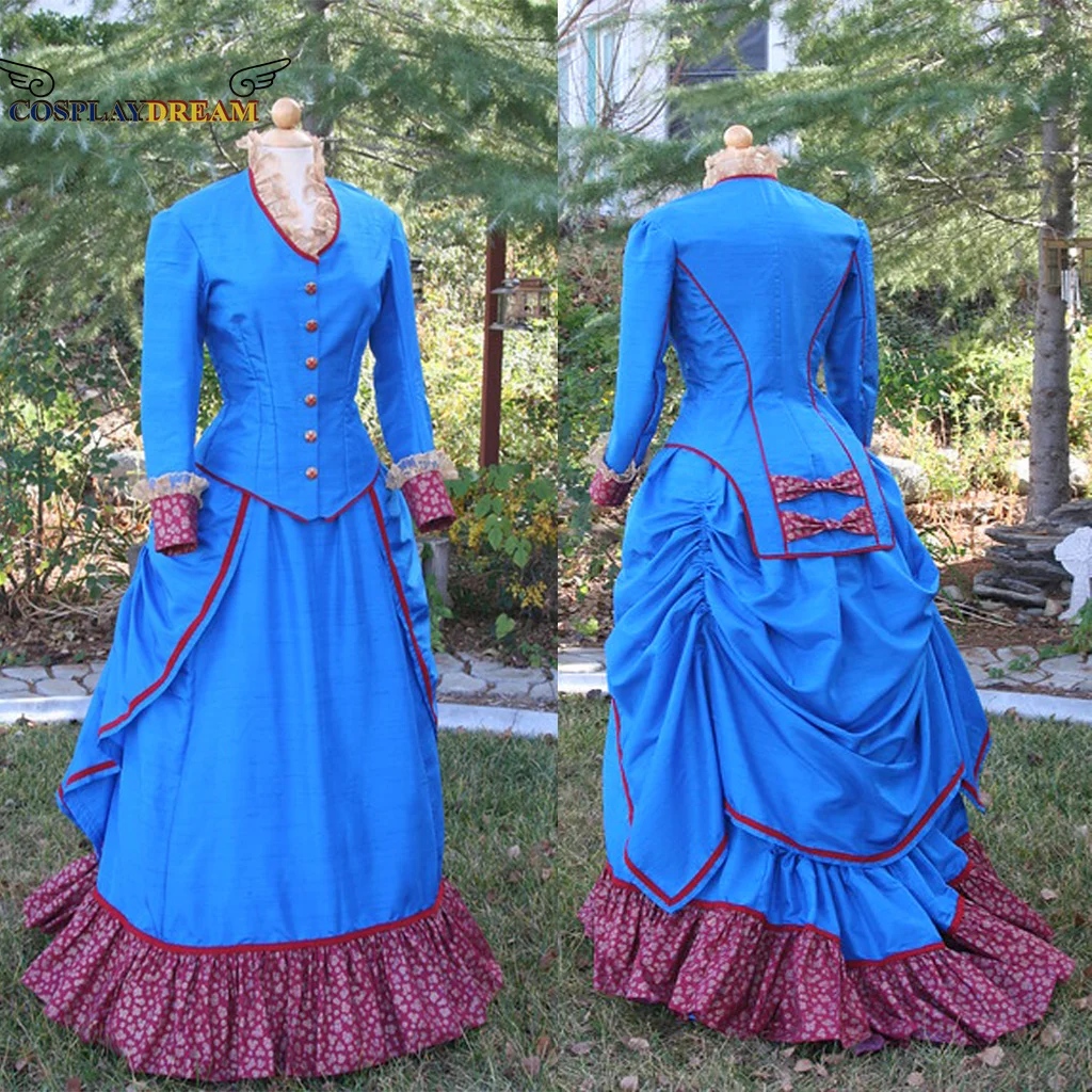 Викторианское платье для выпускного вечера, Эдвардианское платье, Призраки, Хэтти, косплей-костюм, топ, юбка, платье для суеты, платье для женщин Гражданской войны, синее платье