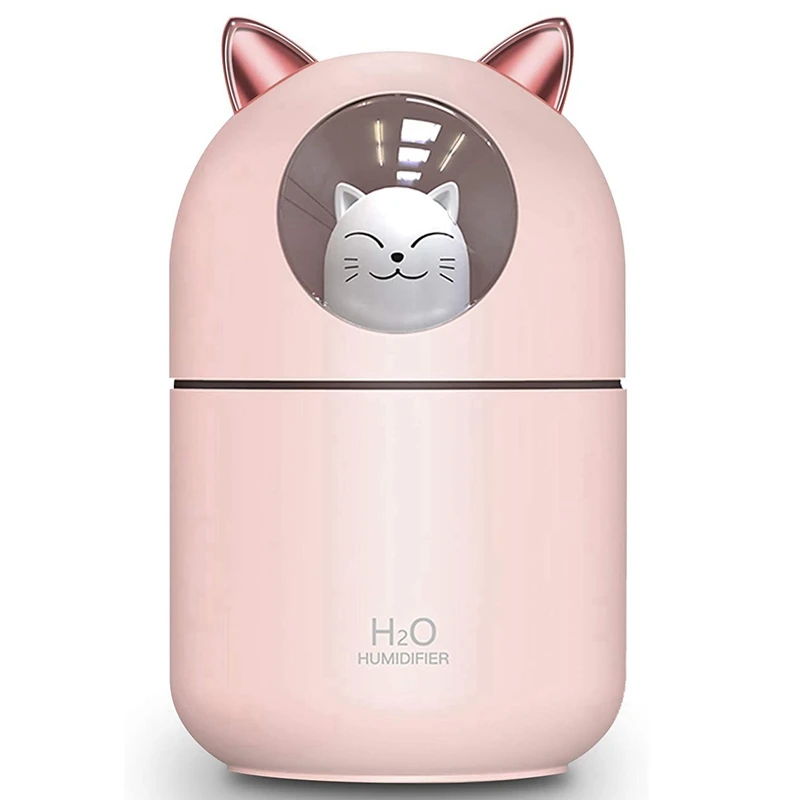 2X Увлажнитель Cute Cat Cool Mist для дома, кошачий ночник, необходимый чистый воздух для детской комнаты, простота в очистке Розовый