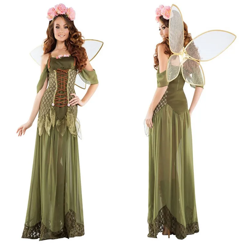 Сказочный косплей на Хэллоуин, Маскарадный костюм для взрослых, Фантазия для женщин, Ангел, Эльф, Цветочная Сказка, Зеленый лес