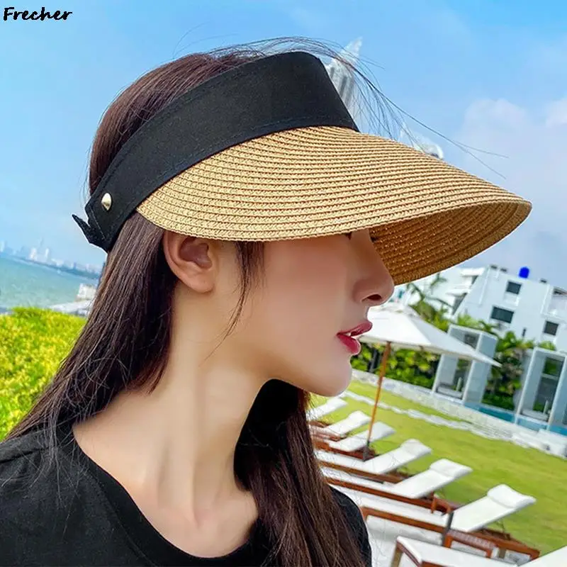 Летние козырьки, пляжные шляпы с широкими полями, Соломенная вводная часть, Пустые кепки с защитой от ультрафиолета, женская модная кепка, Праздничный головной убор на Гавайях