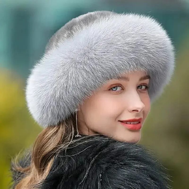 Женская зимняя шапка из искусственного меха в казацком русском стиле с меховой отделкой, теплые удобные шапки для женщин, зимняя шапочка, пушистая русская шапка