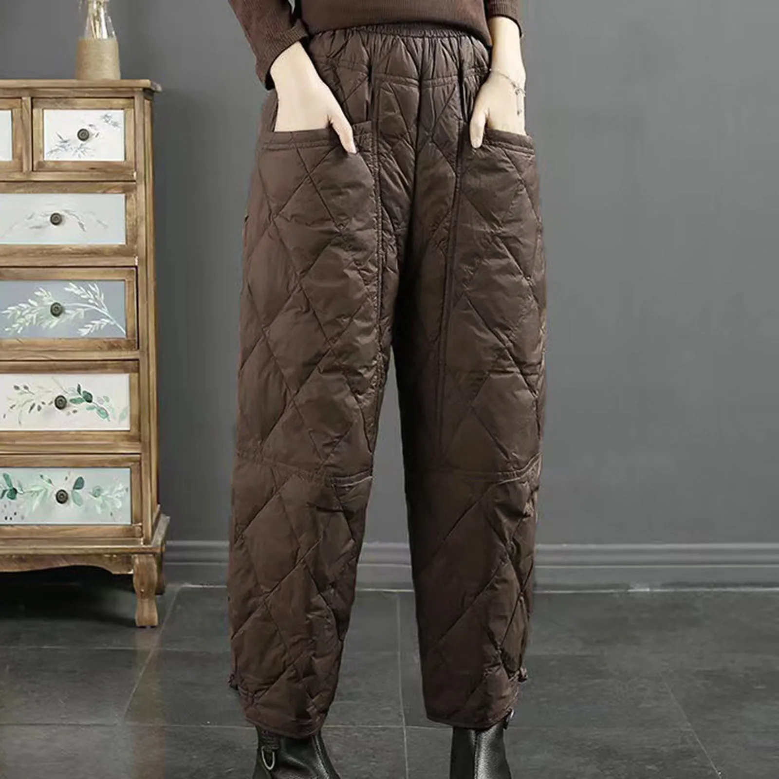 Ветрозащитные Теплые повседневные брюки в клетку в стиле ретро с карманами, женские Облегающие Однотонные Длинные брюки с искусственным низом, женская одежда, панталоны