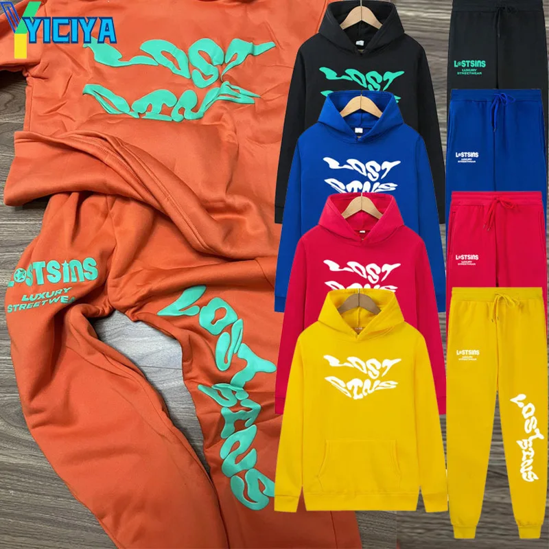 Комплекты с брюками YICIYA 2023, Новый свитер с капюшоном Y2K и брюки, комплект из двух предметов, уличная одежда, осенне-зимний спортивный костюм, женская мода с капюшоном
