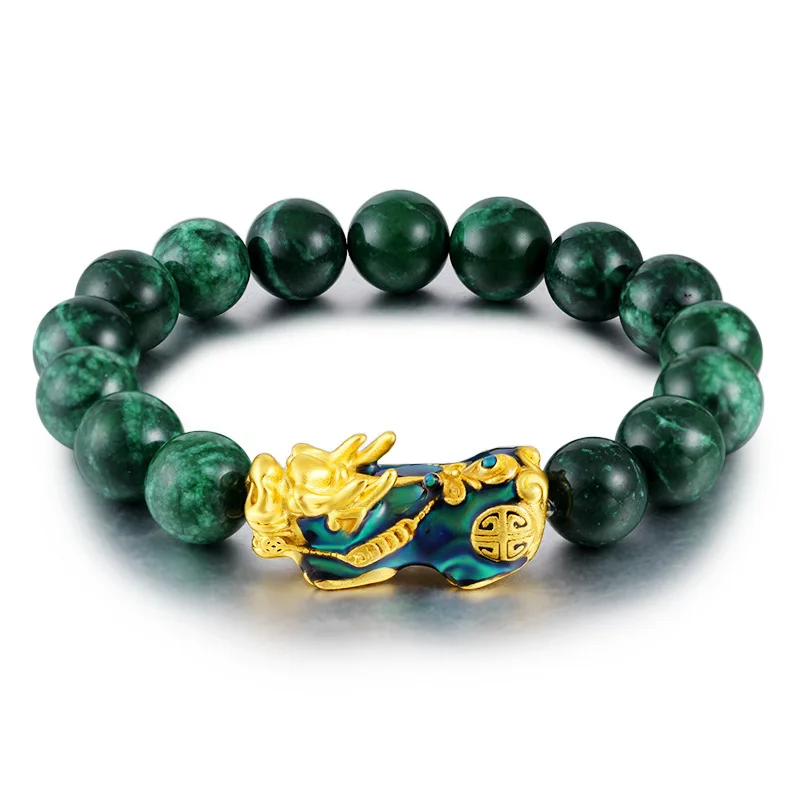 Натуральный Зеленый малахитовый браслет из бусин Золотого цвета Brave Troops Pixiu Lucky Charm Bracelet Dropship Jewelry