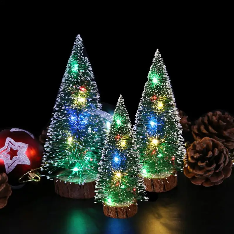 3шт Маленькая настольная мини-Рождественская елка со светодиодной подсветкой Рождественские украшения для рабочего стола Орнамент для спальни Детская комната Книжная полка