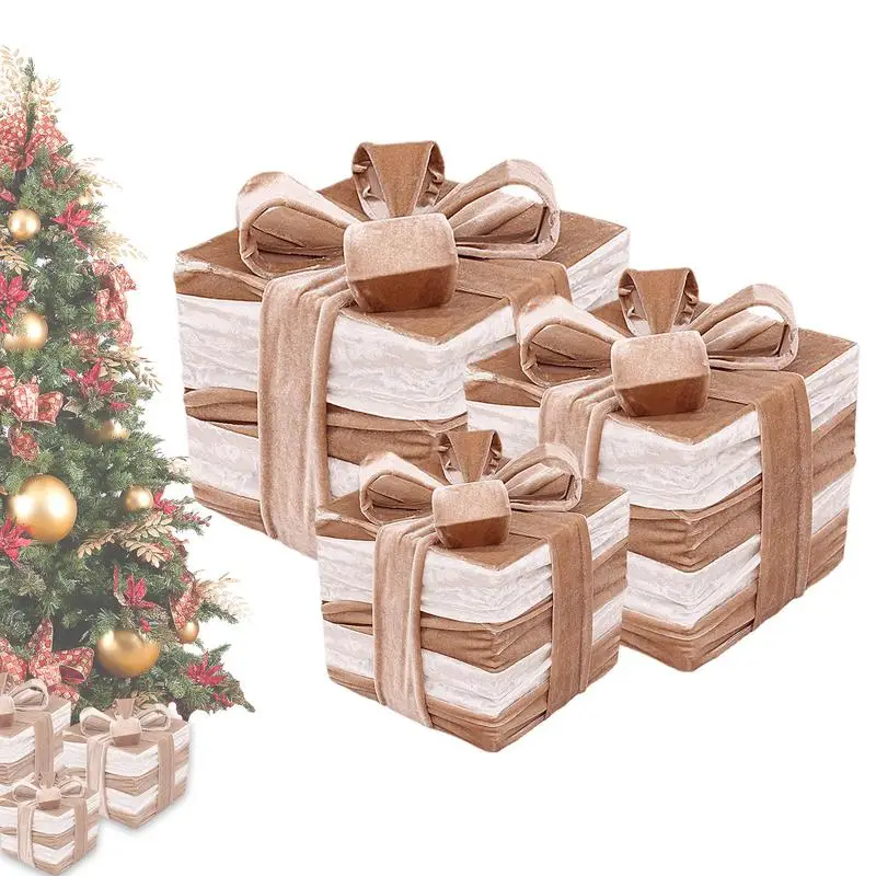 Пакеты для рождественских угощений, подарочные декоративные коробки с бантиком, Штабелируемые Подарочные коробки для Рождественской елки для дома, комнаты, сада