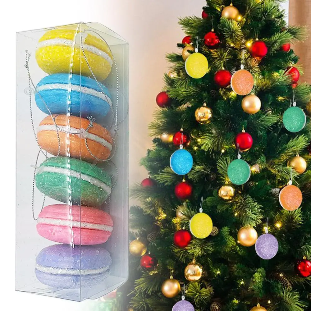 6 шт Новый цветной креативный кулон Macaron с печеньем, подарок для детей на День рождения, украшения для Рождественской елки 2024, Украшение для новогодней вечеринки, украшение дома