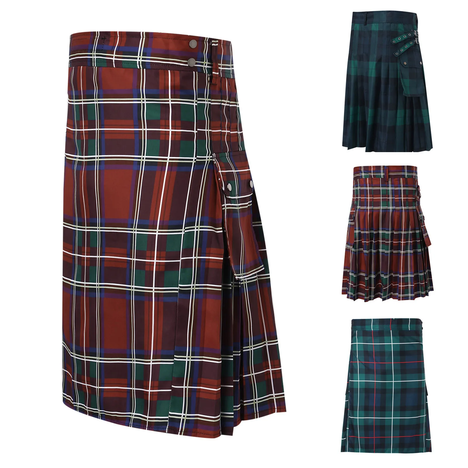 Мужской шотландский традиционный шотландский шотландский клетчатый килт длиной до колен, клетчатая универсальная юбка, костюмы для косплея