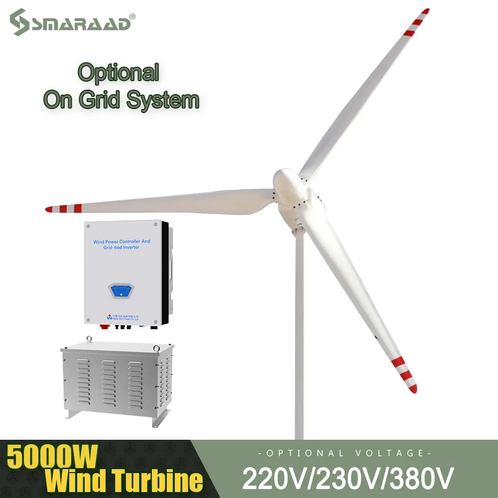 Генератор SK 5000W 220V 230V 380V 3-лопастная горизонтальная ветряная турбина с одним трехфазным инвертором на сетке, высокая энергоэффективность