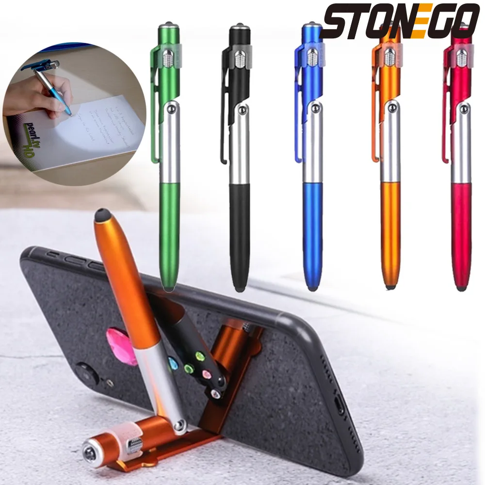 Многофункциональная складная шариковая ручка STONEGO 4 в 1, стилус (фонарик + поддержка) для планшета и мобильного телефона