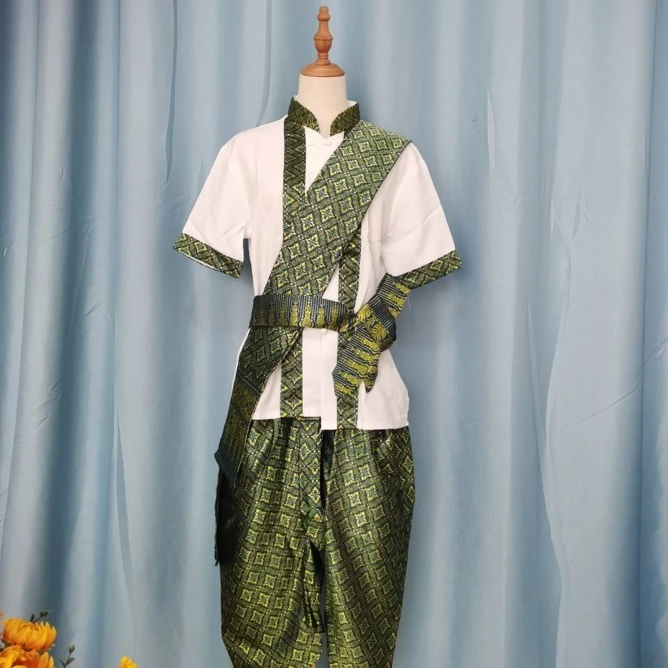 Таиланд Мьянма Мужской комплект одежды Дай Тайская традиционная одежда для мужчин Сценическое представление Национальный наряд Костюм