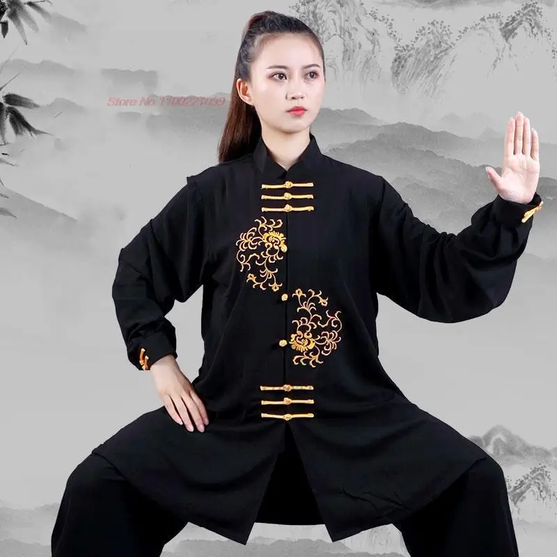2024 китайская одежда кунг-фу тай-чи боевых искусств тайцзицюань ушу униформа с цветочной вышивкой топы + брюки комплект одежды Вин чунь