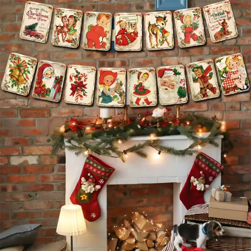 Рождественский Ретро-баннер, украшение камина в викторианском стиле, Рождественский Выдвижной Флаг, Выдвижной Цветок, Принадлежности для праздничных вечеринок, Домашний декор