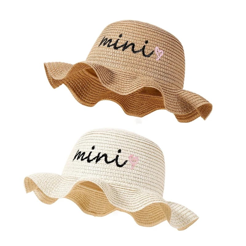 Соломенная шляпа-ведро для девочек, солнцезащитная пляжная шляпа для отдыха, капор для малышей, дорожная шляпа с гибкими полями, цилиндр для девочек