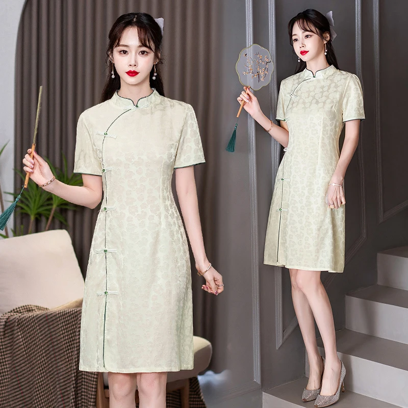 Китайский традиционный ретро-улучшенный летний Чонсам, новое платье ципао с коротким рукавом, современная женская одежда