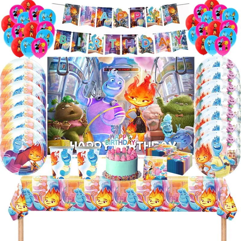 Набор одноразовой посуды Disney Elemental Принадлежности для детского Дня Рождения Бумажная Тарелка Чашка Салфетка Флаг Воздушный Шар Фон Декор торта