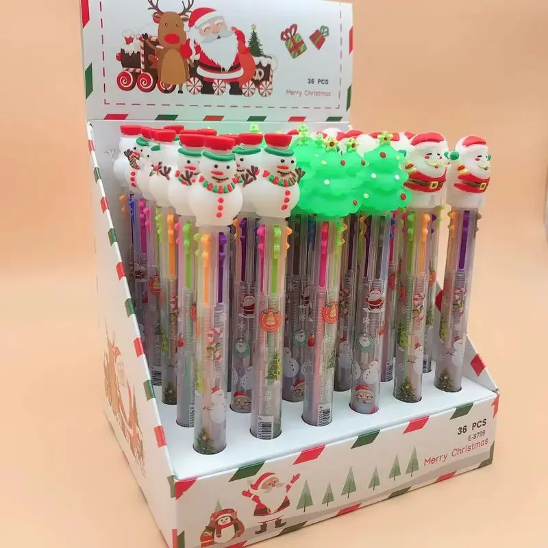 Креативная шариковая ручка 36шт в рождественском стиле Kawaii, 6-цветная нажимная ручка, обучающие канцелярские принадлежности для студентов, милые детские инструменты для рисования