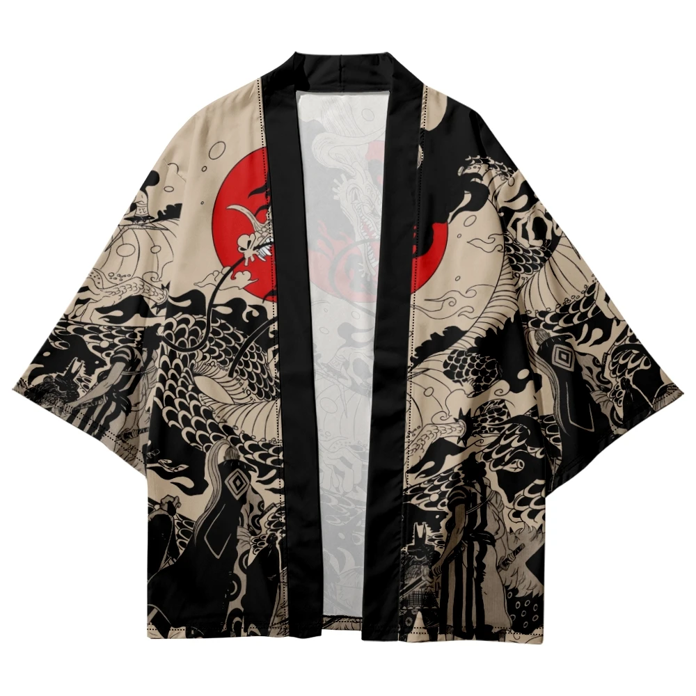 Плюс Размер 5XL 6XL Летние Свободные Японские Модные Кимоно С Принтом Дракона Самурая Уличная Одежда Кардиган Халат Женщины Мужчины Хаори Топ Юката