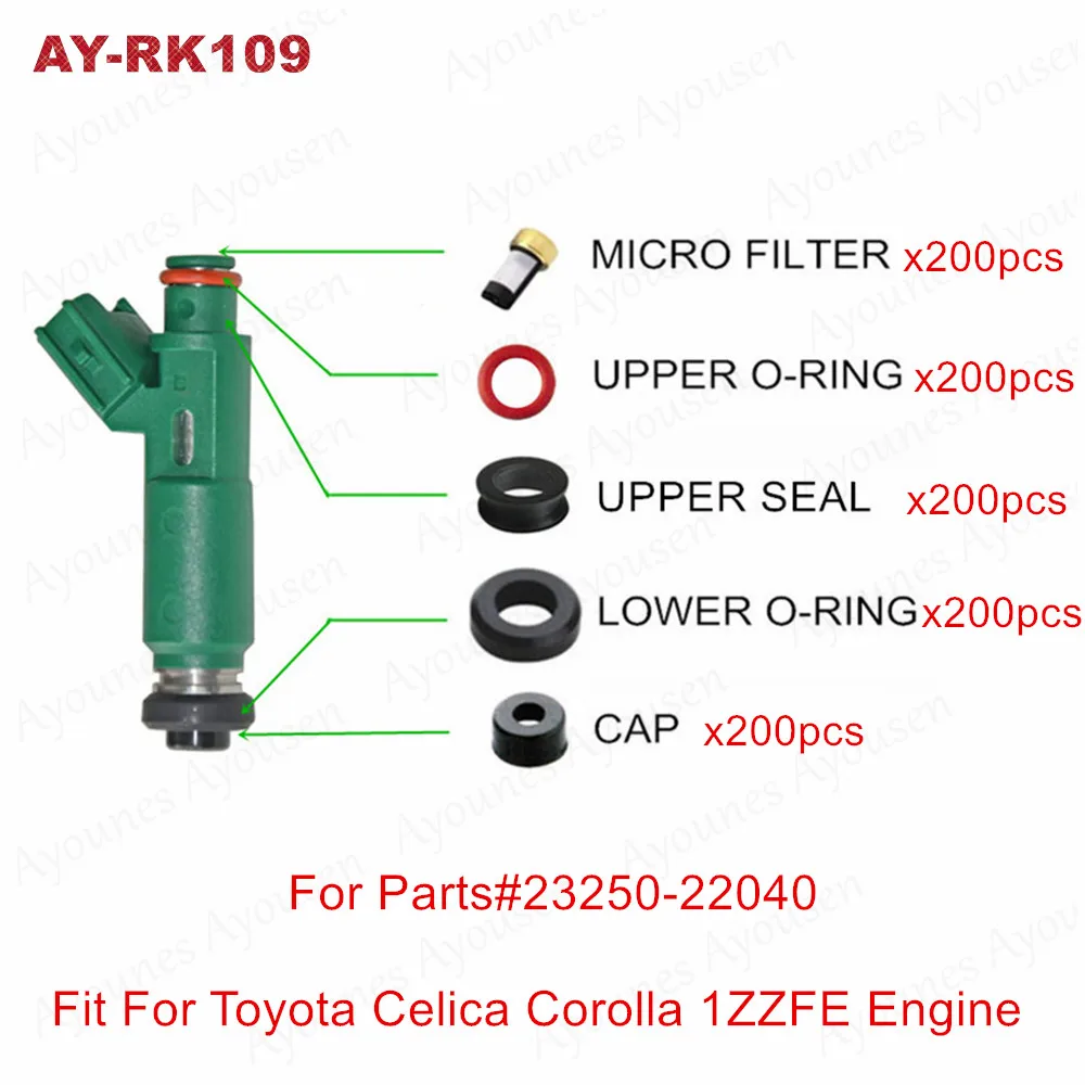 горячая продажа 200 комплектов комплектов для ремонта топливных форсунок 23250-22040/23209-22040 для Toyota Corolla 1.8L 1ZZFE Высокого качества (AY-RK109)