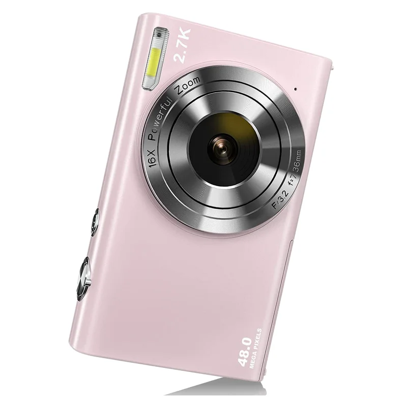 Цифровая камера с автофокусом, камера для видеоблогинга с разрешением 2,7 К и 48 Мп с большим экраном 2,8 дюйма, стильная камера для подростков-розовый
