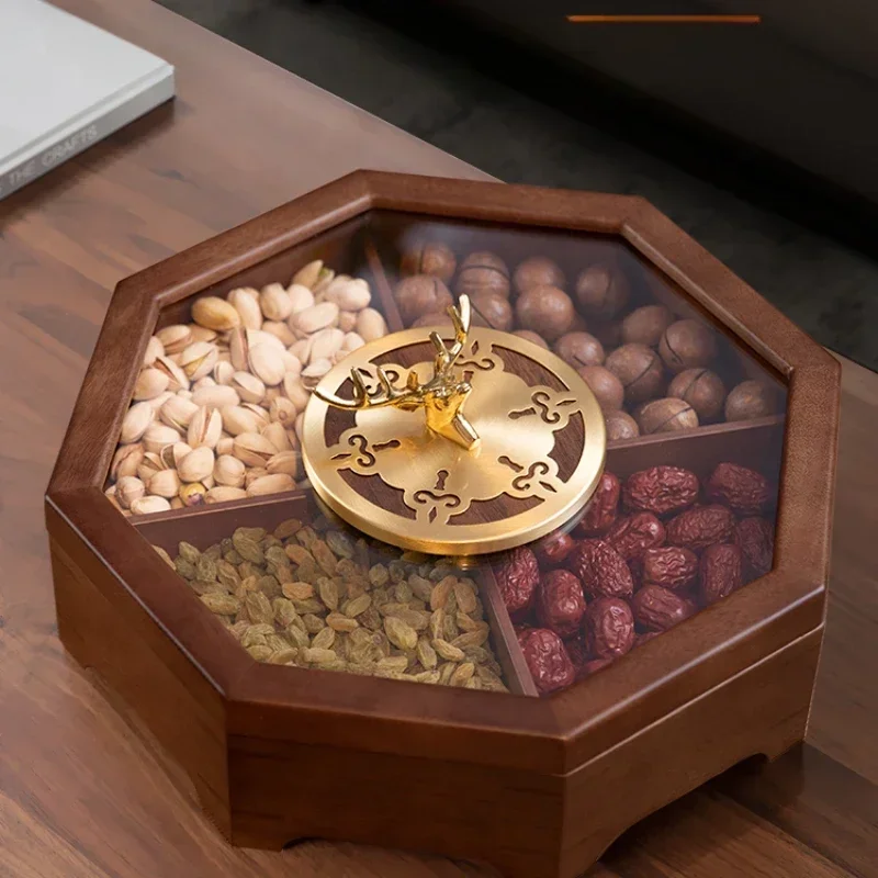 Коробка конфет в китайском стиле, тарелка для размещения закусок из цельного дерева, гостиная с ореховыми фруктами, журнальный столик, бытовой ящик для хранения