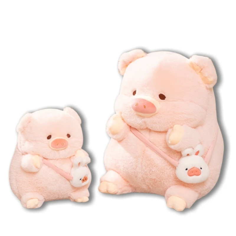 Плюшевая кукла Kawaii Pink Pig 20/30 см с сумкой через плечо с белым кроликом, розовая круглая мягкая плюшевая игрушка 