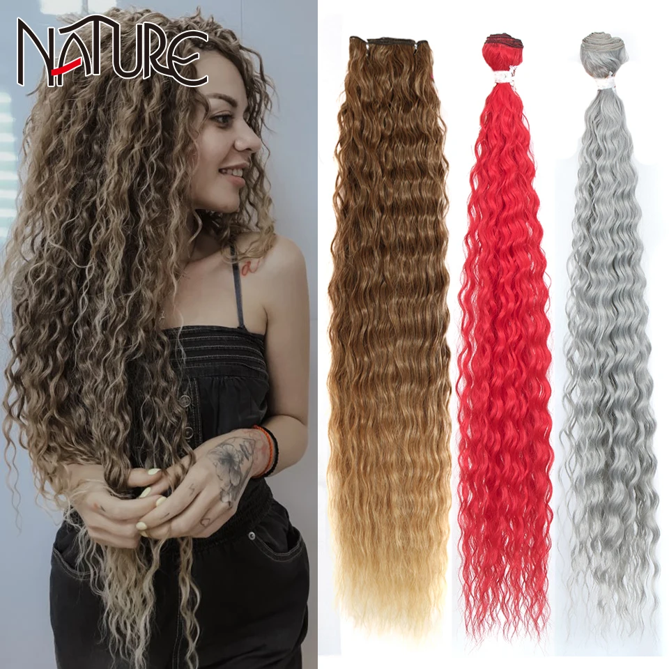 Натуральные Свободные пучки волос с глубокой волной 28-32 дюйма из высокотемпературного волокна, красные Сверхдлинные волосы, синтетические кудрявые Наращивание вьющихся волос