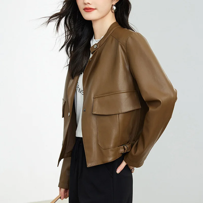 2024 Женская Осенняя Новая популярная повседневная Короткая модная кожаная куртка из искусственной кожи