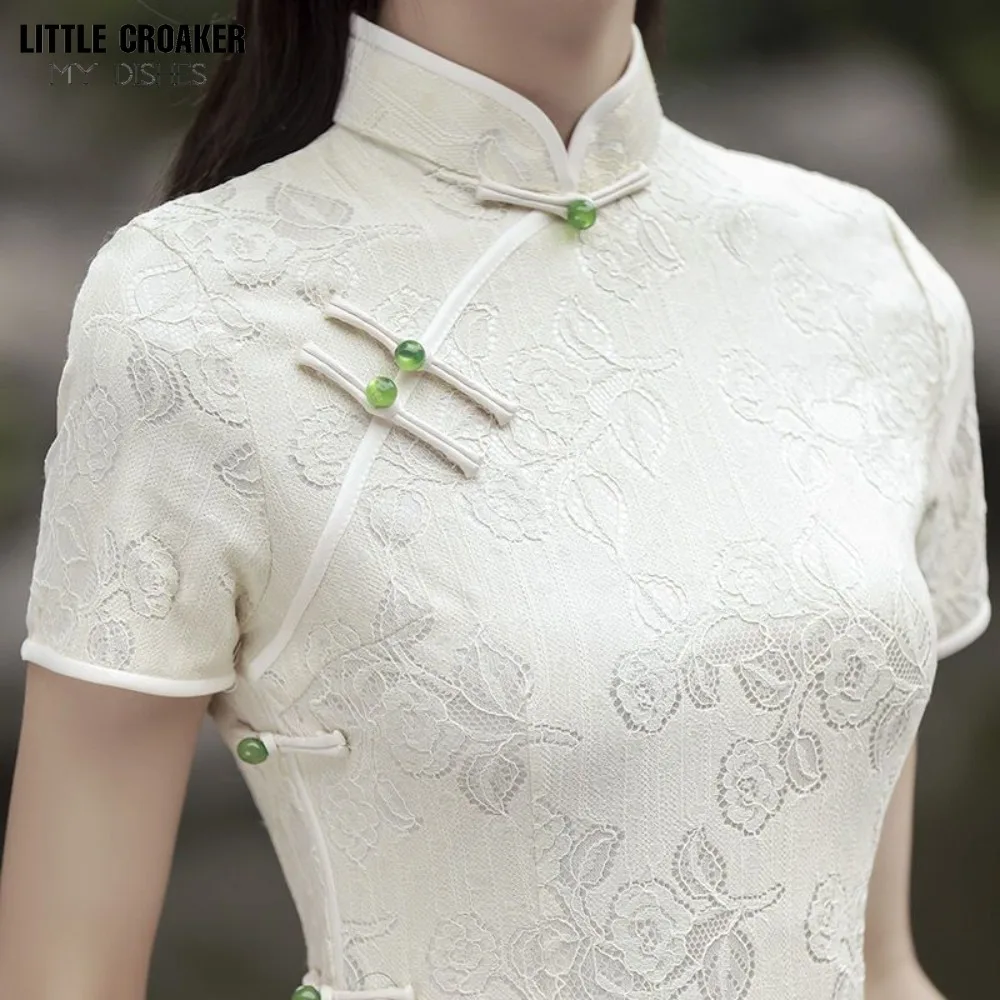 Женское Ципао 2023, новое Длинное платье Миди-Чонсам для молодых леди, кружевное Ретро-платье в китайском стиле, Улучшенные летние Восточные платья для женщин