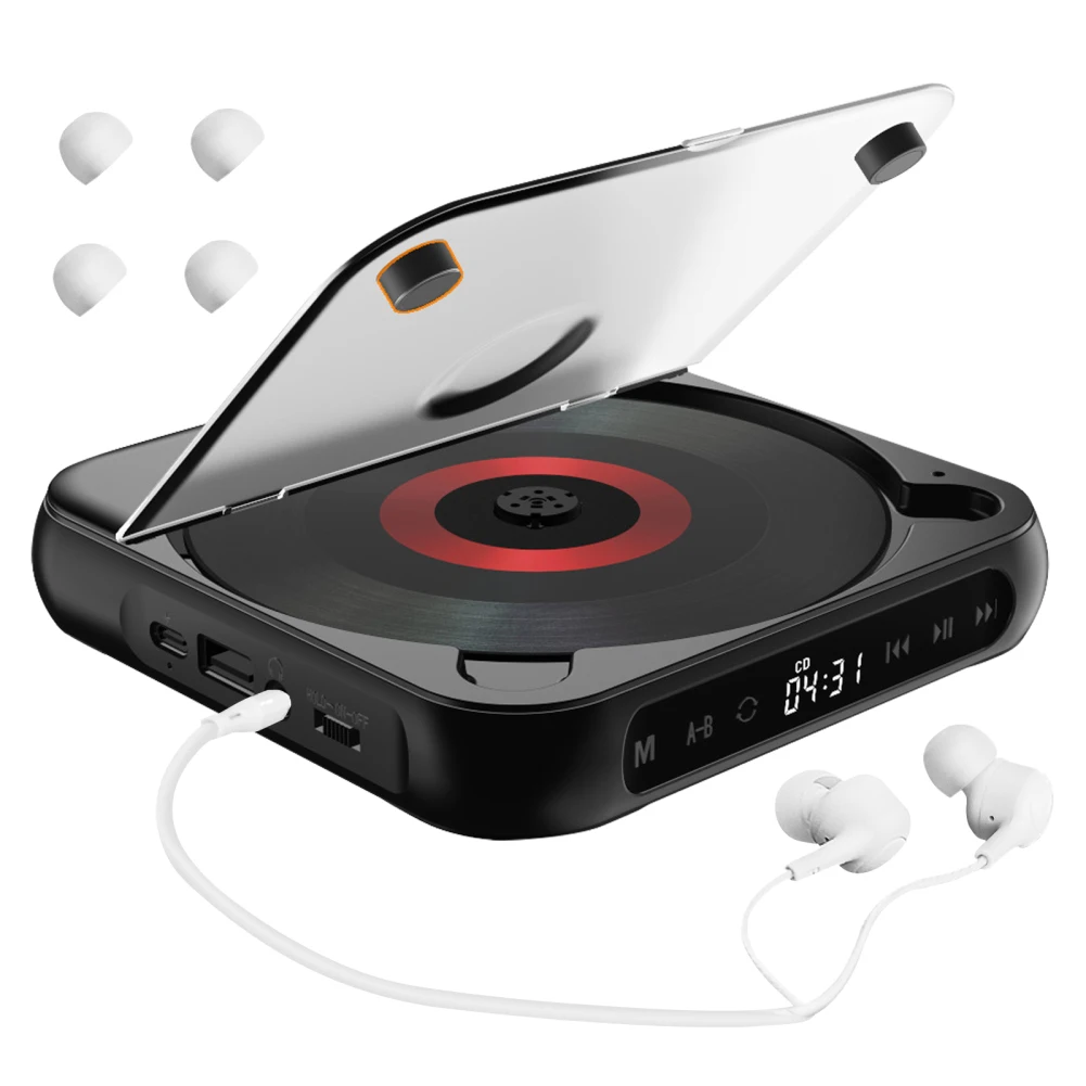 Беспроводной CD-плеер Bluetooth с наушниками, 5 режимов воспроизведения, динамик с сенсорным экраном, персональный CD-плеер для меломана