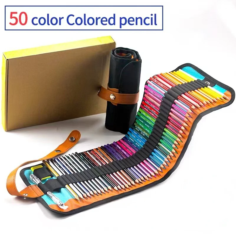 50 цветов, набор деревянных цветных карандашей, Шестиугольный масляный студенческий рисунок, эскиз для создания аниме, Школьные принадлежности