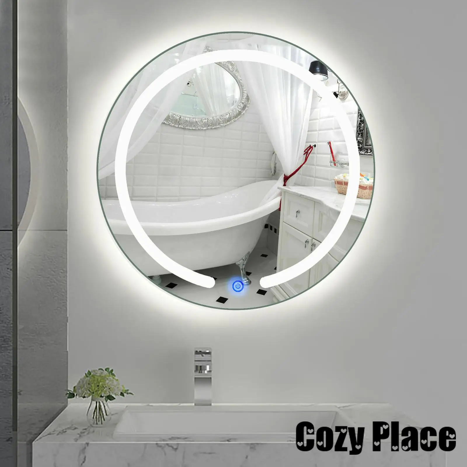 Зеркало в ванной, Круглое настенное Клейкое зеркало со светодиодной подсветкой, Современное зеркало для макияжа, Винтажное Золотое Декоративное зеркало, Зеркало для ванны