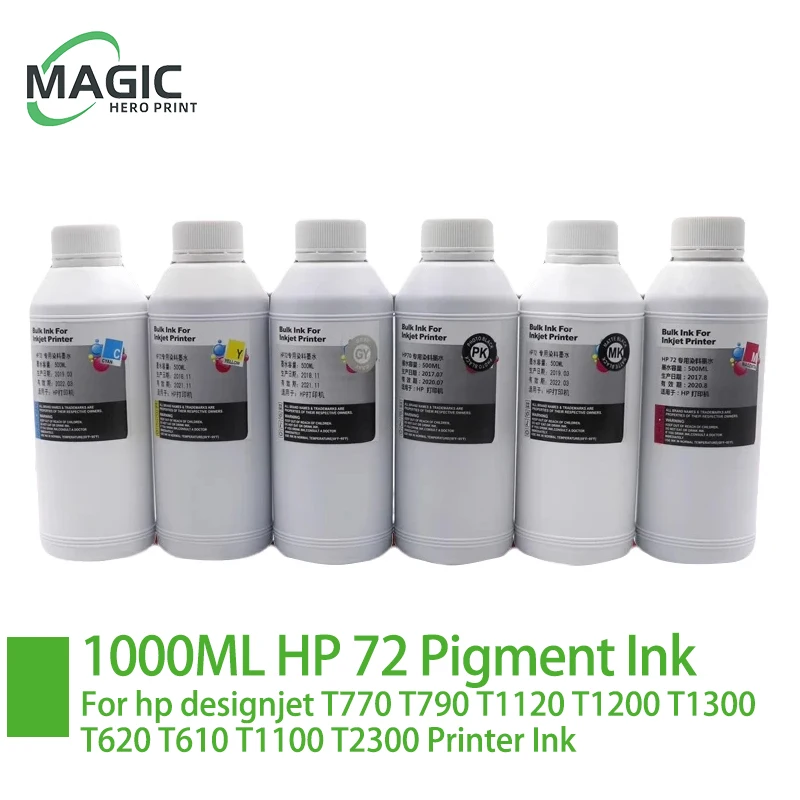 1000 МЛ Пигментных чернил для HP 72 Чернильный Картридж для HP Designjet T770 T790 T1120 T1200 T1300 T620 T610 T1100 T2300 Чернила для принтера hp72