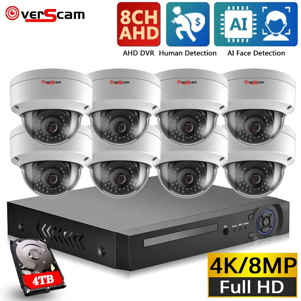 8CH 4K AHD DVR Система Видеонаблюдения 8MP Камеры Безопасности IR Внутреннее Водонепроницаемое Наружное Видеонаблюдение CCTV Kit Обнаружение Движения Лица