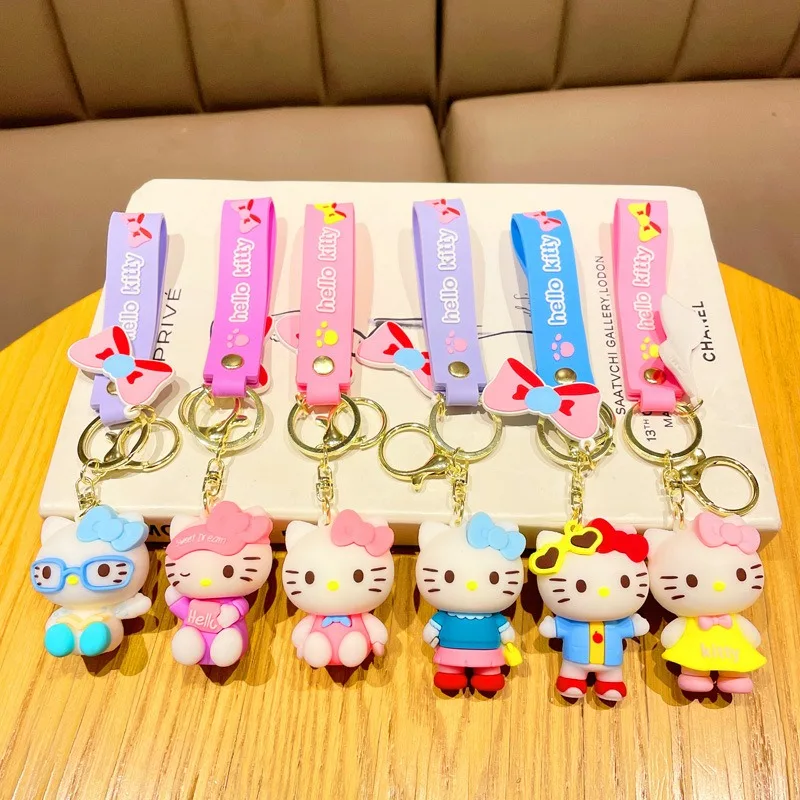 Брелок Sanrio Hello Kitty с аниме-фигурками Cinnamoroll, милая игрушечная модель для ключей от машины, украшения школьной сумки, подарки для детей на День рождения