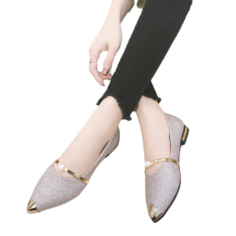 Женская обувь на плоской подошве, новая мода, Южнокорейский пуловер с жемчужным острием, повседневная универсальная обувь на плоской подошве