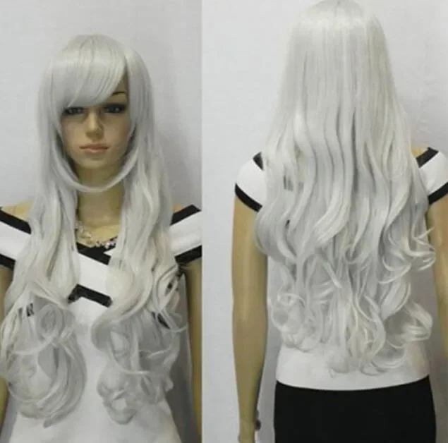 80 см Серебристо-белый Длинный вьющийся парик для вечеринки в стиле Лолиты с термостойкими волосами для косплея