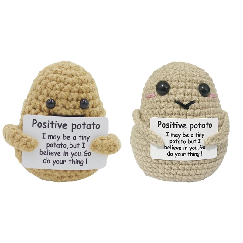 2шт Мини-вязаных картофельных кукол Positive Potato с карточками позитивных утверждений, долговечные шерстяные плюшевые игрушки ручной работы