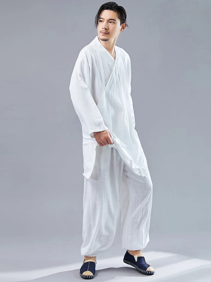 Китайский костюм Тай-чи, мужская хлопчатобумажная Льняная Свободная одежда для занятий боевыми искусствами, форма для дзен-медитации Ханфу Кунг-фу