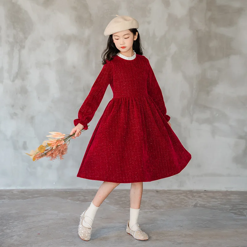 Детское плотное вельветовое платье 2023, Зимнее платье принцессы с длинными рукавами для девочек, детская элегантная праздничная одежда