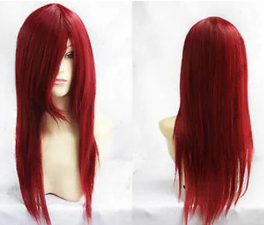 Новый длинный темно-красный прямой парик для косплея, стильные парики с волнистыми волосами