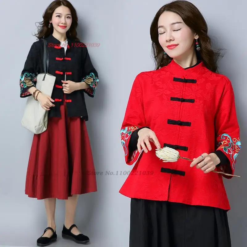 2024 традиционное китайское винтажное пальто жаккардовая куртка с национальной цветочной вышивкой, женское этническое народное пальто, восточный костюм в стиле ретро тан