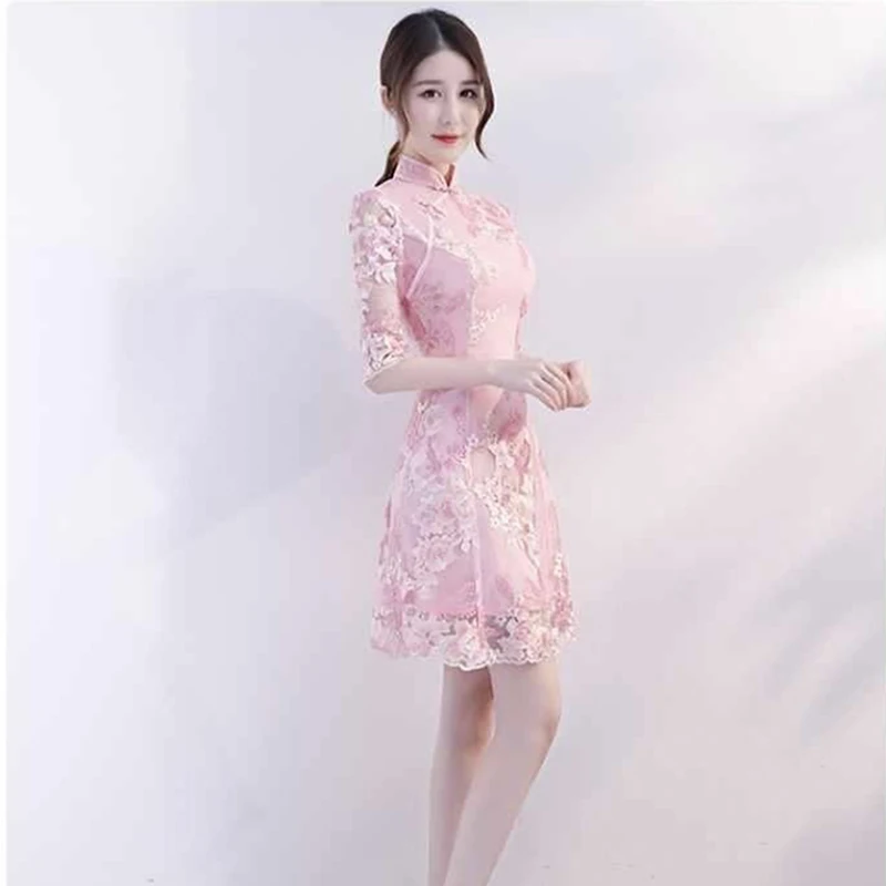 Розовое платье-Чонсам для девочек, Весеннее платье 2023, Новое Укороченное Повседневное Модное Модифицированное Платье В Китайском стиле Для Молодых, Платье Ципао