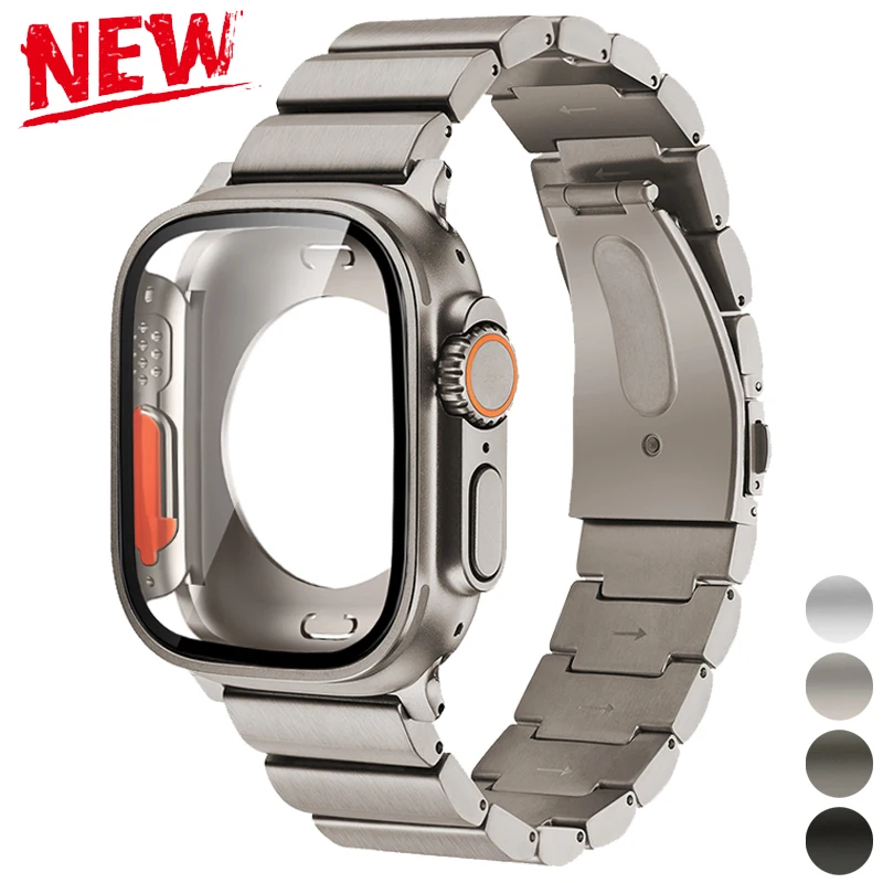 Титановый Металлический Ремешок + Обновленный Ультрачехол для Apple Watch 44мм 45мм Металлический Ремешок Превращается В Ультра 49мм Браслет Iwatch 8 7 6 SE 5
