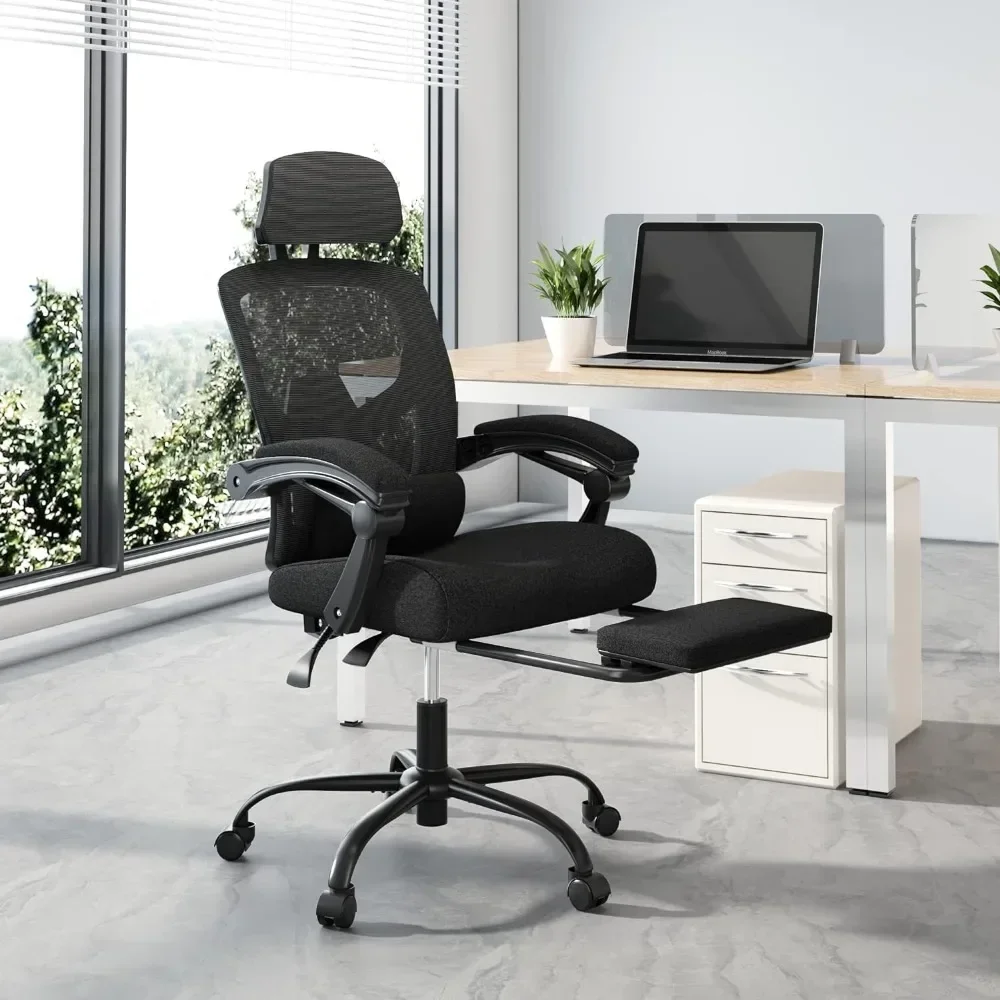 Игровой стул с регулируемым подголовником Эргономичное офисное кресло с выдвижной подставкой для ног и мягкими подлокотниками Черное Компьютерное кресло
