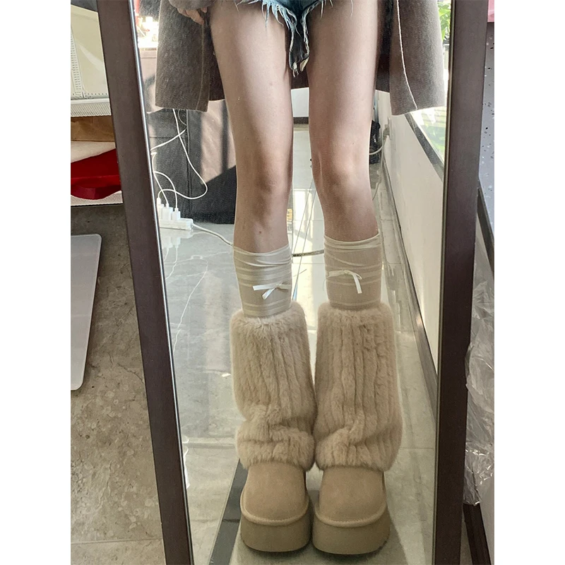 Элегантные женские ботинки на плоской подошве, австралийская обувь с круглым носком, роскошные дизайнерские плюшевые ботинки-Женская зимняя обувь Snow Rubber Fashion L