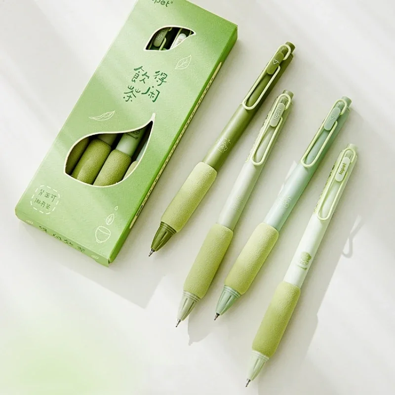 4 шт./компл. Шариковая ручка с зеленым чаем 0,5 мм, гелевая ручка с черными чернилами, мягкий сенсорный держатель для письма, Офисная Школьная Стационарная