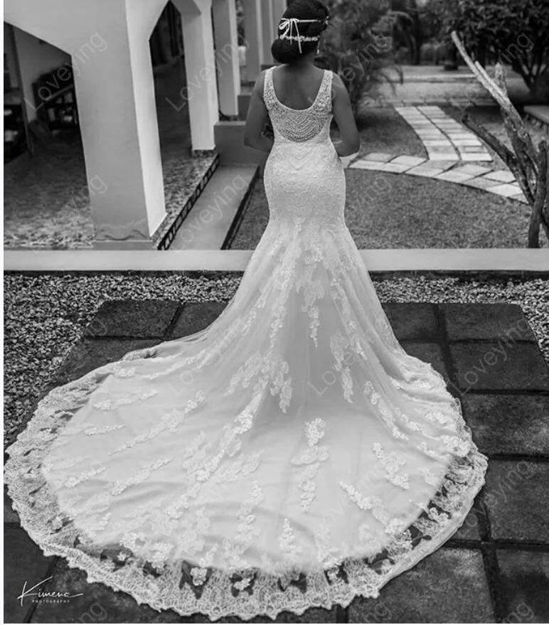 Свадебные платья Русалки с кружевной аппликацией, роскошное расшитое бисером свадебное платье без рукавов в Африканском стиле больших размеров Vestido De Novia