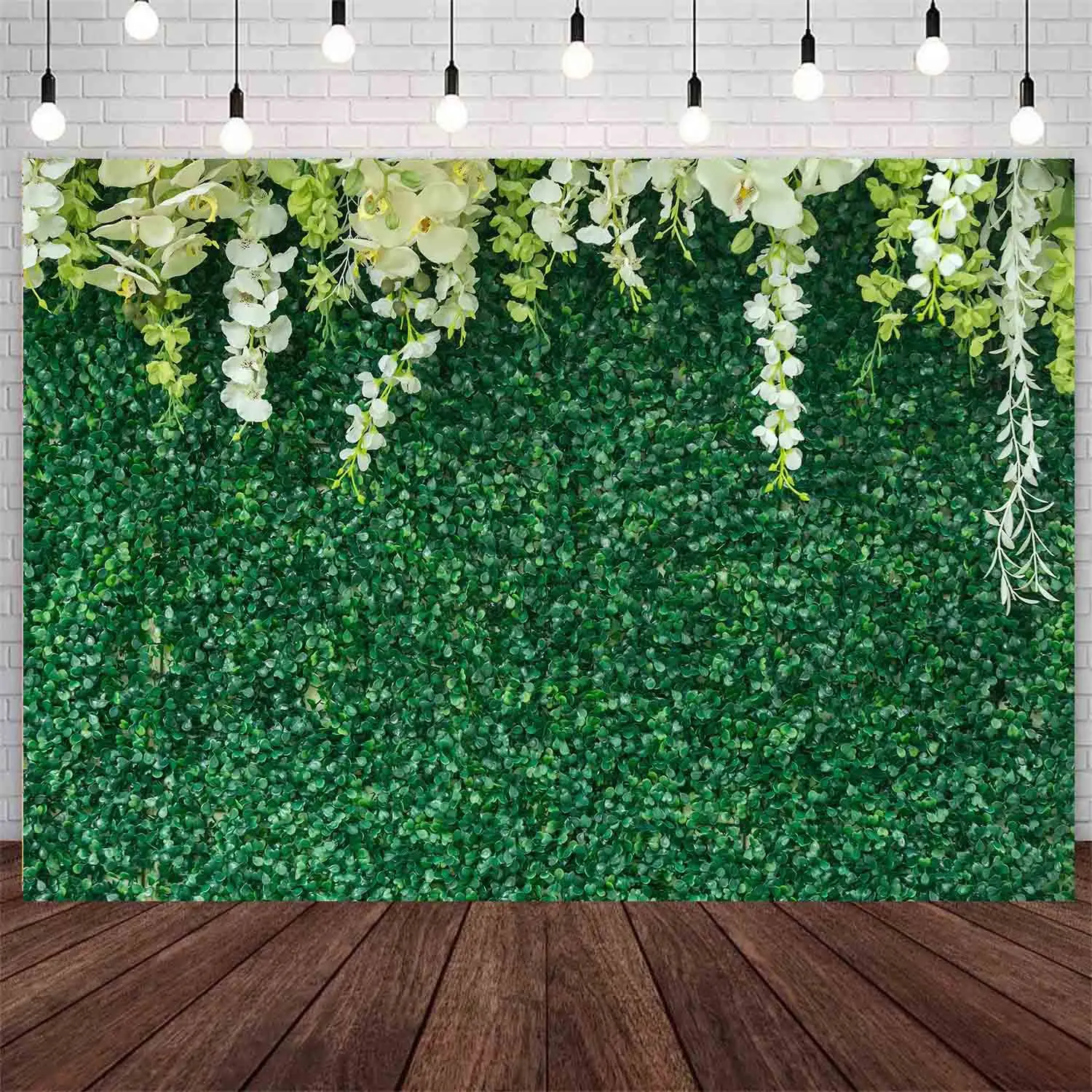 1,5 * 2,1 М Зеленый лист Белый Цветок Фоновая ткань День Рождения Свадебное Фоновое украшение Реквизит для домашней фотографии