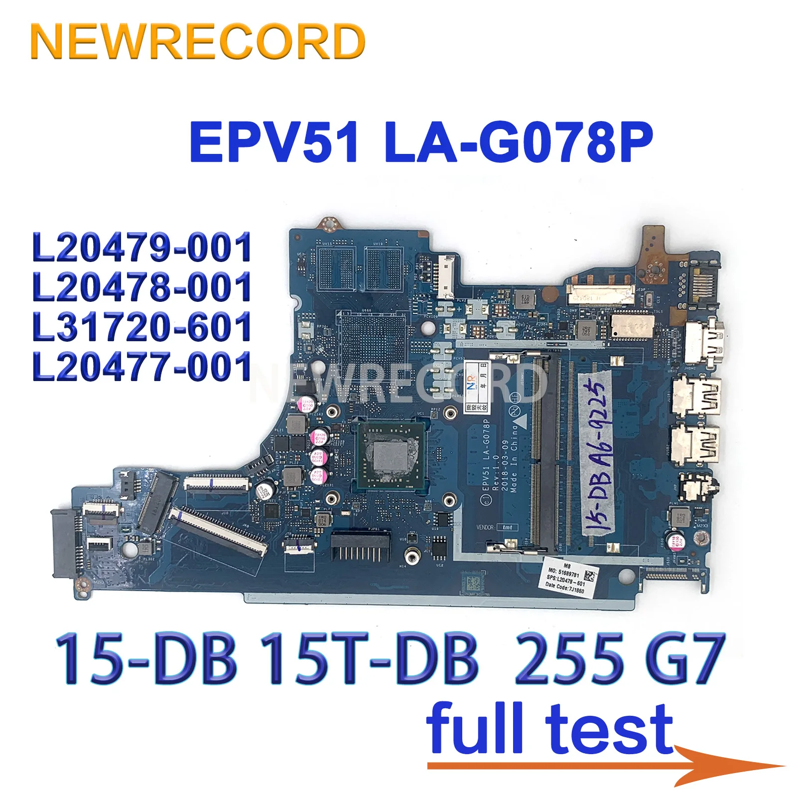 EPV51 LA-G078P Для HP 15-DB 15T-DB 255 Материнская плата ноутбука G7 с процессором E2 A4 A9 DDR4 L20479-001 L20478-001 L31720-601 L20477-001